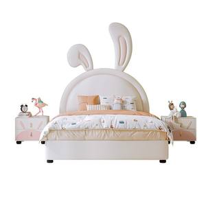 Lit pour enfant en bois massif, taille complète, en cuir écologique, sans odeur, de couleur crème, moderne, fabriqué en usine OEM - Product Image 1