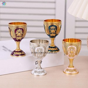 Rose Fleurs Design Gravé Look Attrayant Qualité Supérieure En Aluminium Coulé Verre À Vin Rouge Gobelet Barware Fourniture De L'Inde - Product Image 5