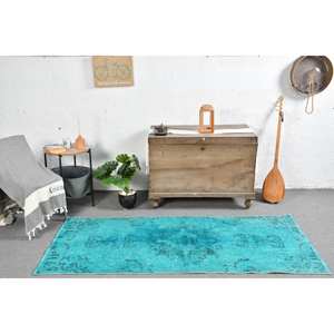 พรมตุรกีวินเทจ2.9x6.7ft ฟ้าคลาสสิกทำด้วยมือขนกำมะหยี่ขนยาวขนแกะเย็บปะติดปะต่อกันด้านหลังของห้องโถงสี่เหลี่ยมผืนผ้าสำหรับวัยรุ่นที่อยู่อาศัย - Product Image 1