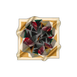Beige <b>Silk</b> Twill <b>Scarf</b> with Geometric Logo Pattern - Product Image 1