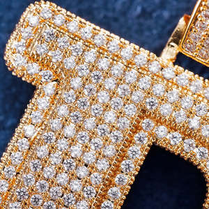 <b>Letter</b> <b>R</b> Pendant <b>Necklace</b> Gold Plated Moissante 925 silver Pave Setting Hiphop Style Unisex Jewelry - Product Image 5