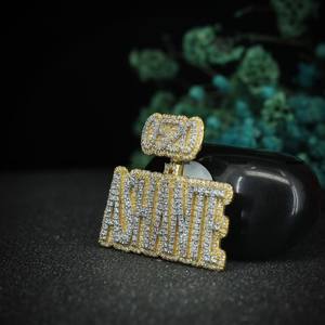 Pendentif personnalisé fait main à double couche, hip-hop, serti de diamants, bijoux pour hommes, argent 925, moissanite VVS, diamant rond brillant, lettre - Product Image 3