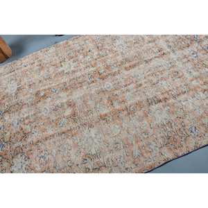 Alfombra turca vintage de 6,4x8,2 pies, tejido plano de lana beige naranja con patrón de retazos para decoración de sala de estar, uso en pasillo - Product Image 5