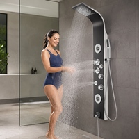 Colonne de douche thermostatique en acier inoxydable avec jet pluie, cascade, jets latéraux et douchette à main pour salle de bain et hôtel
