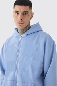 Survêtement Streetwear en molleton 100% coton délavé à l'acide, pantalon évasé et sweat à capuche zippé surdimensionné pour homme - Product Image 3