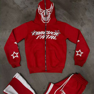 Full Zip up Tracksuit 350 Gsm <b>Fleece</b> Organic Cotton <b>Hoodie</b> Set Custom logo Unisex 2 Piece Double Zip <b>Hoodie</b> and Sweatpants Set - Product Image 1