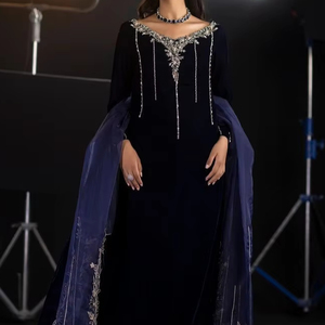 ELEGANT Indian/Pakistani Stylish VELVET <b>Kurta</b>, Pant & Dupatta on Net Dress with Embellished Crystal Glass Beads, Dabka Work=2025 - Product Image 1