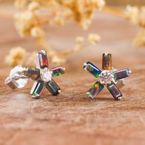 Black Fire Flower <b>Opal</b> Baguette Cut Stud <b>Earrings</b> For Women Natural Fire <b>Opal</b> <b>Earrings</b> 925 Sterling Silver Jewelry - Product Image 6