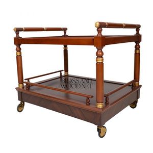 Chariot à thé classique en bois avec détails en laiton, chariot de service sur roulettes - Product Image 3