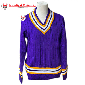 Cardigan décontracté à col en V Omega pour sororité, avec lettres brodées personnalisées, en tricot, à neuf boutons, par le fabricant Divine - Product Image 1