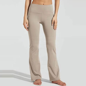 Hot Selling Best Price Women's Flare <b>Legging</b> High Waisted Compression Tight Push <b>Pockets</b> Full Length Solid Color Eco-Friendly - Product Image 3
