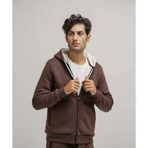 OEM Sweat à capuche doublé en polaire Sherpa personnalisable pour hommes Sweat à capuche avec fermeture éclair pour hommes Poches latérales Streetwear d'hiver décontracté - Product Image 3