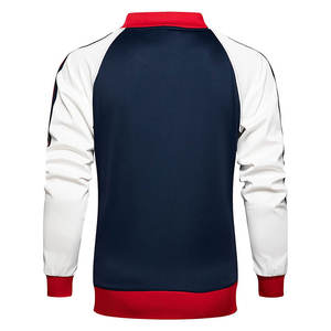 Ensemble de survêtement pour homme bleu et blanc avec veste zippée intégrale à côtes rouges et tenue de sport décontractée pour la salle de sport, les voyages ou le style urbain - Product Image 5