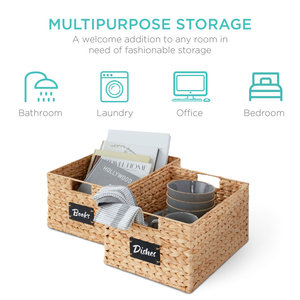 2 16in Woven Water Hyacinth Pantry Baskets with Chalkboard Label <b>Chalk</b> Marker Handmade Leather Kitchen Storage Bag (Set of 2) - Product Image 3