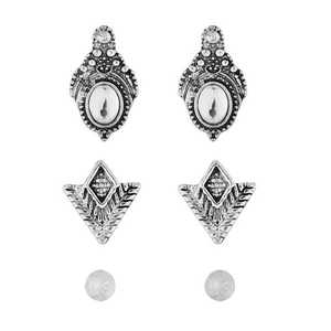 Kriaa Vintage Fine <b>Jewelry</b> <b>Sets</b> White Kundan Rhodium Plated Earrings with Zircon and <b>Pearl</b> Gold Plate for Gift - Product Image 1