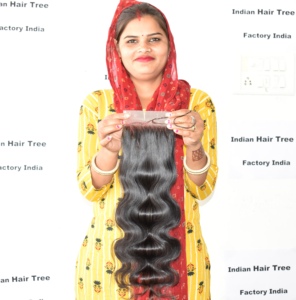 Pedido en línea Precio al por mayor Cabello humano indio Cierre Cuerpo Onda Calidad Buen producto Natural Negro Cutícula alineada para la venta - Product Image 3