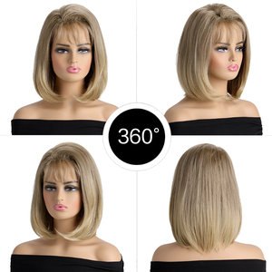 Perruque naturelle <span class=keywords><strong>courte</strong></span> <span class=keywords><strong>blonde</strong></span> lisse pour femmes avec bande or longueur d'épaule droite pour perruque synthétique Bob perruque de <span class=keywords><strong>coupe</strong></span> de cheveux - Product Image 1