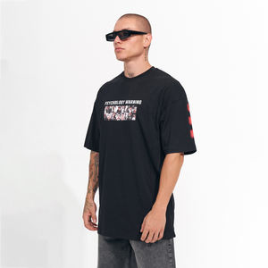 100% algodón fibra de bambú logotipo personalizado camiseta de talla grande para hombre 260g hombro caído ajuste suelto largo de gran tamaño liso estampado corto - Product Image 5