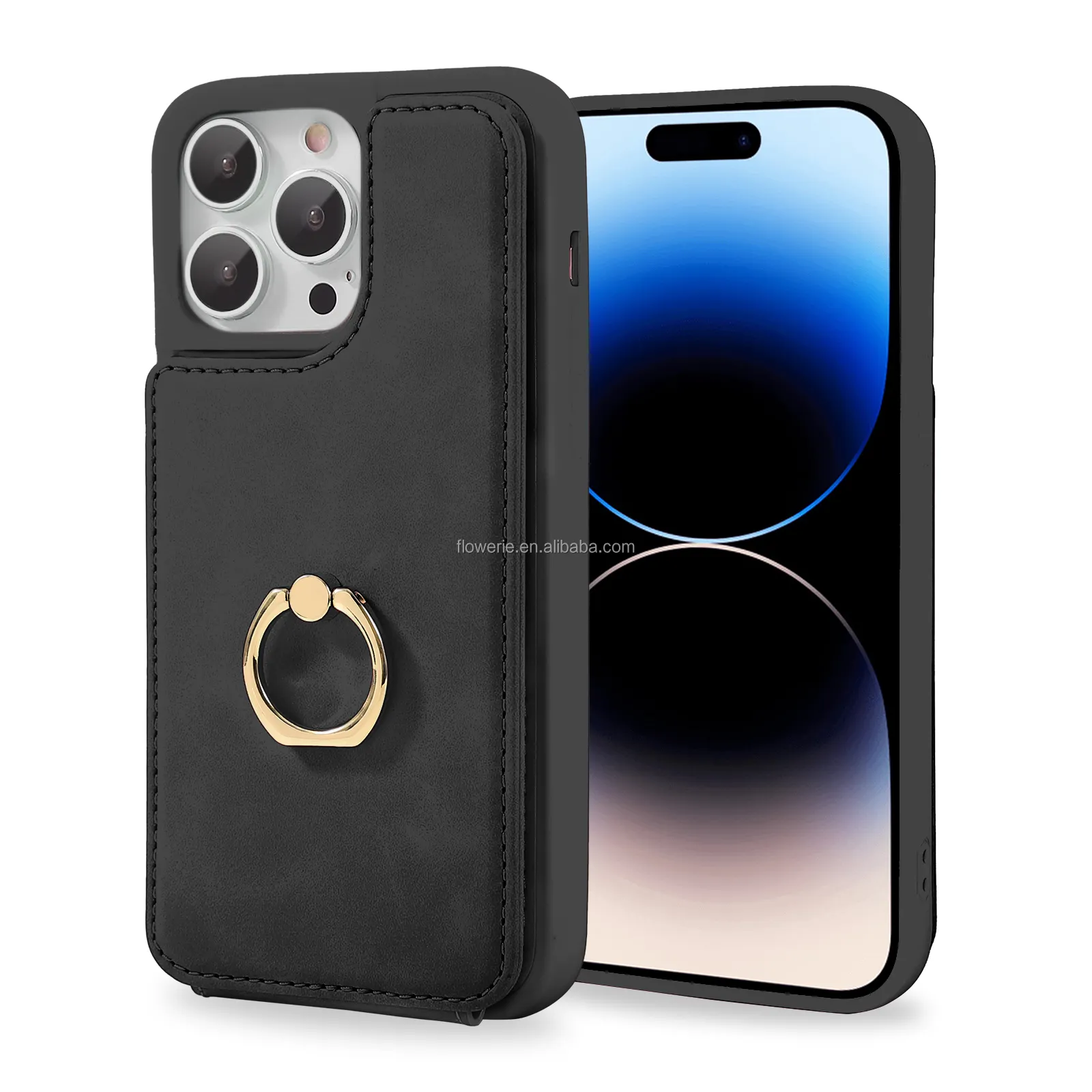 Slots 360 Rotation Ring Kickstand RFID Blocking Credit Card Holder PU Leather Protective Cover Women Men for iPhone 14 Pro max
