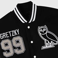 Veste bomber universitaire Gretzky OVO Great One, vintage, entièrement boutonnée, corps en laine, manches en cuir véritable, taille plus, tricotée