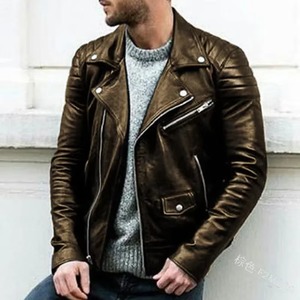 Motorcycle Genuine Sheep Skin Leather <b>Jackets</b> Men Stand Collar <b>Punk</b> Zipper Winter High Street Style Breathable Waterproof Custom - Product Image 5