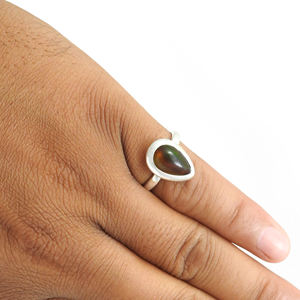 100% แท้สีดำธรรมชาติโอปอลอัญมณี925เงินแท้ลูกแพร์ตัด925เงินสเตอร์ลิงเครื่องประดับแหวนประณีต - Product Image 3