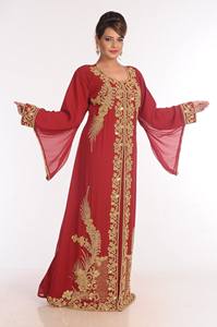 Caftanes islámicos bordados rojos Georgette - Product Image 4