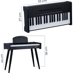 Piano pour enfants en bois Midex CP-370BK - 37 touches, fonctionne sur piles, avec toucher réaliste et pieds réglables, tabouret inclus - Noir - Product Image 4