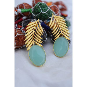 new designer latest fashion trending goldplated light <b>weight</b> stone stud <b>hoop</b> Brass Earrings for girls and women - Product Image 3