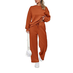 Survêtements d'hiver personnalisés pour femmes 2026, ensemble deux pièces à manches longues 100 % polyester avec motif uni, survêtement personnalisé - Product Image 1