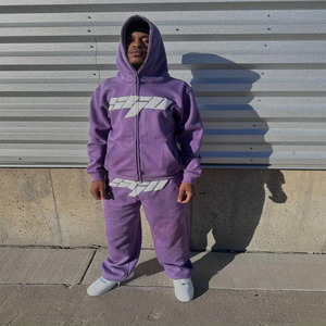 Người Đàn Ông Của Nặng 470 GSM Đầy Đủ Zip Hoodie & Baggy Sweatpants Set 100% Cotton Puff <span class=keywords><strong>In</strong></span> Logo Boxy Phù Hợp Với Số Lượng Lớn Mua Có Sẵn - Product Image 3