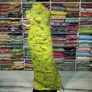 Tela de vestido con diseño de George indio para mujer VIP con cuentas pesadas, Material de seda hecho a mano dorado, envoltorios de pavo real, ropa, pedido a granel - Product Image 5