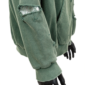 Sweat à capuche zippé vintage en coton lourd à double couche avec doublure gaufrée délavée à l'acide de Sportish Impex Streetwear - Product Image 3