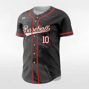 Maillot de baseball personnalisé sublimé pour homme, noir avec bordure rouge, 100 % polyester anti-humidité, manches courtes, boutons sur le devant, uniforme d'équipe - Product Image 4