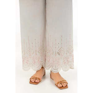 Pantalon large en mousseline brodée Off-White pour femme, taille haute/moyenne, élastique, respirant, design formel, élastique coloré - Product Image 4