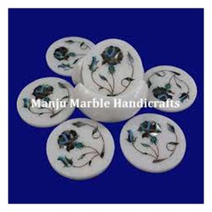 Produit de qualité supérieure ensemble de sous-verres en marbre de pierre blanche pure avec utilisation de conception de forme ronde pour la décoration de la maison et de la cuisine article cadeau - Product Image 6