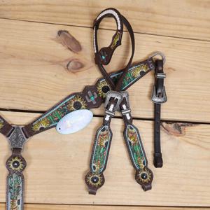Cabestro, Brida, Pechera y Riendas para Caballo Occidental a Precio Accesible, Cuero con Diseño Floral Repujado a Mano, Pechera Completa para Caballo Cob - Product Image 5