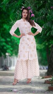 ผ้าเรยอนหนาสวยงาม Kurti พร้อมงานปักมือหนักเต็มรูปแบบ + ผ้าทอเรยอน Sharara + ผ้าทอเรยอน - Product Image 4