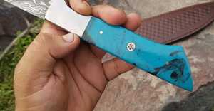 Ensemble de couteaux de cuisine en acier damas de 8 pouces, manche en résine, gaine en cuir pour légumes commerciaux - Product Image 6