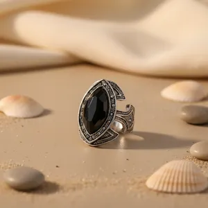 Anillo Abierto de Plata 925 con Ónix Negro Plateado para Mujer - Regalo Elegante - Product Image 2