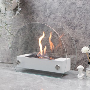 Camino da tavolo <span class=keywords><strong>bioetanolo</strong></span> bianco rotondo in vetro decorativo camino <span class=keywords><strong>portatile</strong></span> in metallo - Product Image 1