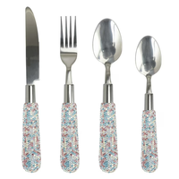 Ensemble de couteaux, fourchette et cuillère en acier au design unique, manche en résine pour la maison, ustensiles de cuisine, couverts en acier miroir
