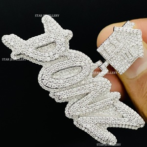 Colgante de Oro 10K con Letra Personalizada, Estilo Hip Hop, Unisex, con Diamantes Naturales Redondos de Corte Brillante, Joyería Personalizada - Product Image 3