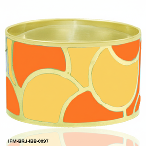 Brazalete de Latón Hecho a Mano con Mosaico de Esmalte Vibrante en Naranja y Amarillo, Brazalete Elegante para Mujer - Product Image 3