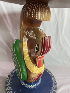 Handcrafted Rajasthani Hand-Painted Wooden Round Stool Decorative Side Table Peacock Face Natual Finish Color Full Nighstand - Product Image 2