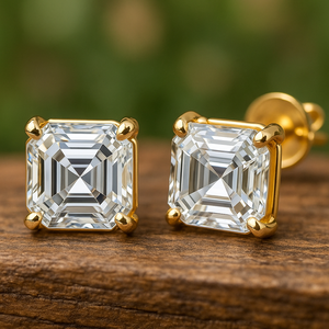 Boucles d'oreilles en diamant blanc de qualité D, pureté VVS, taille émeraude carrée, certifiées naturelles, 0,50-0,55 carat - Product Image 3