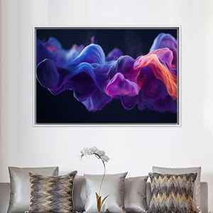 Printed Canvas: Abstract Fluid Color Art, Modern Purple Blue Smoke Decor,1P:<b>White</b> <b>Framed</b> - Product Image 1
