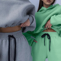 Ensemble 2 pièces automne-hiver pour femmes Streetwear Hoodies Above Knee Length Short Tops Wear Drop Shoulder joggers pants