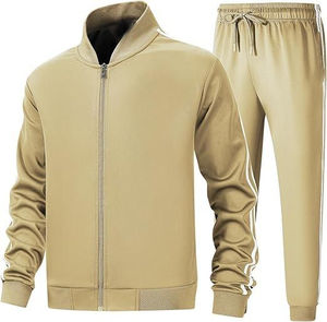 Chándal de lana holgado de peso pesado en blanco de algodón 100% para hombre, pantalones de chándal con cremallera, conjuntos de Jogger, chándal transpirable de talla grande para hombre - Product Image 2