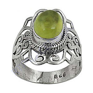 Anillo de Cóctel Estilo Bohemia, Chapado en Plata 925, con Jade Natural Redondo en Engaste de Bisel, Anillo Unisex de Moda - Product Image 3